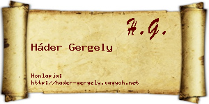 Háder Gergely névjegykártya
